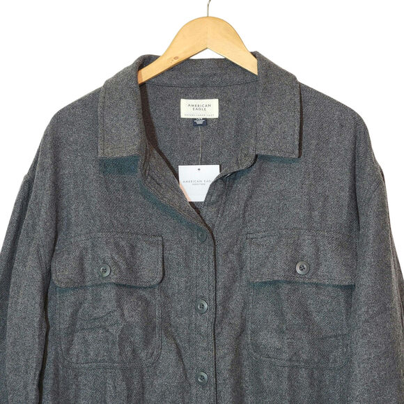 American Eagle Gray Oversized Shacket Button Down Soft Cozy Fall Layering  L - Picture 2 of 12